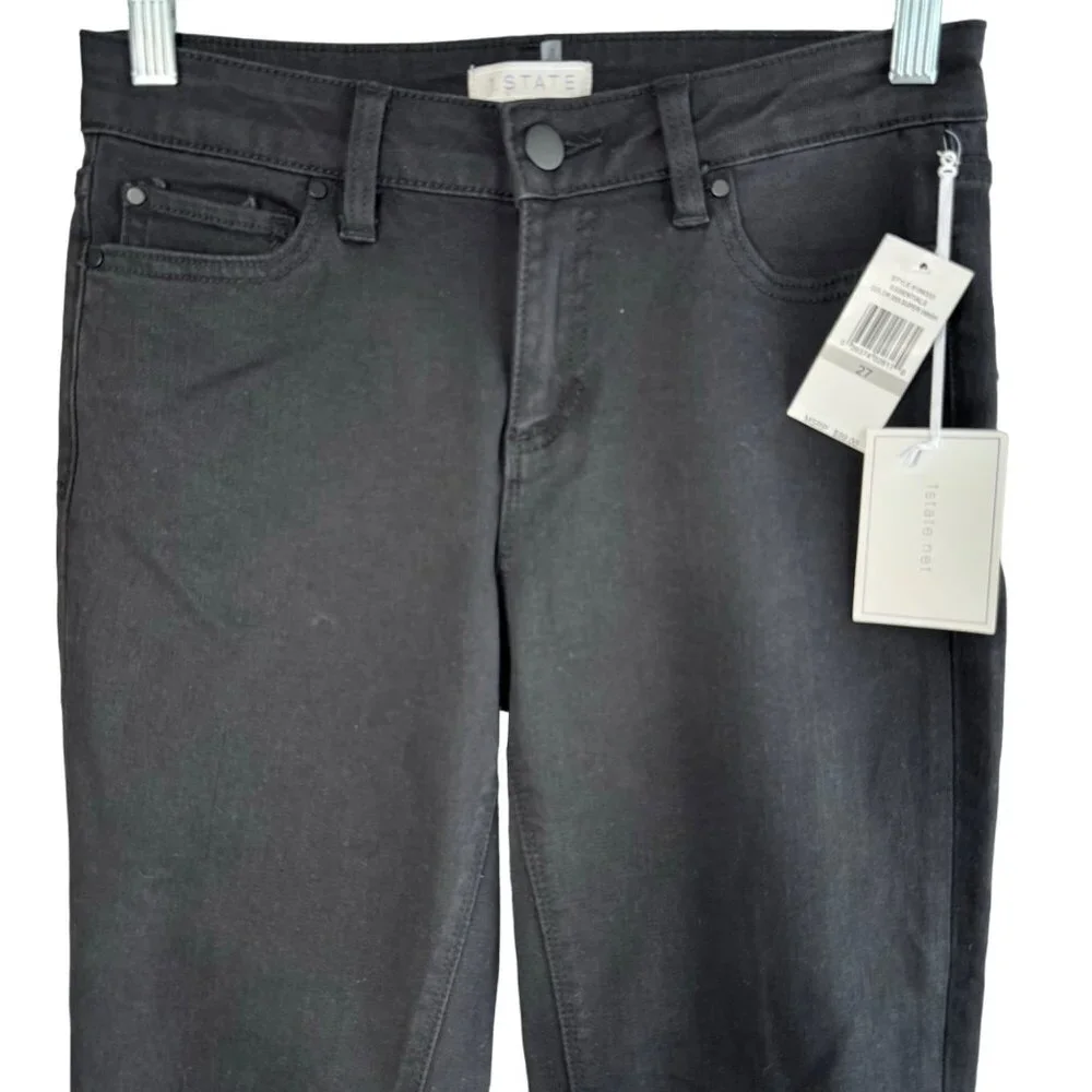 1.STATE Frayed Released Hem Skinny Black Jeans Womens Size 27 Super Wash Denim - Picture 12 of 12